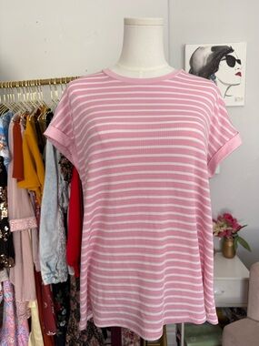 Relaxed Pink & White Stripe Short Sleeve Tee